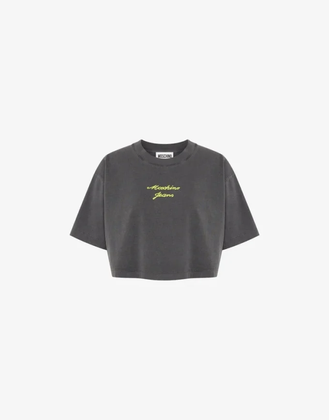 Embroidered cotton jersey crop top