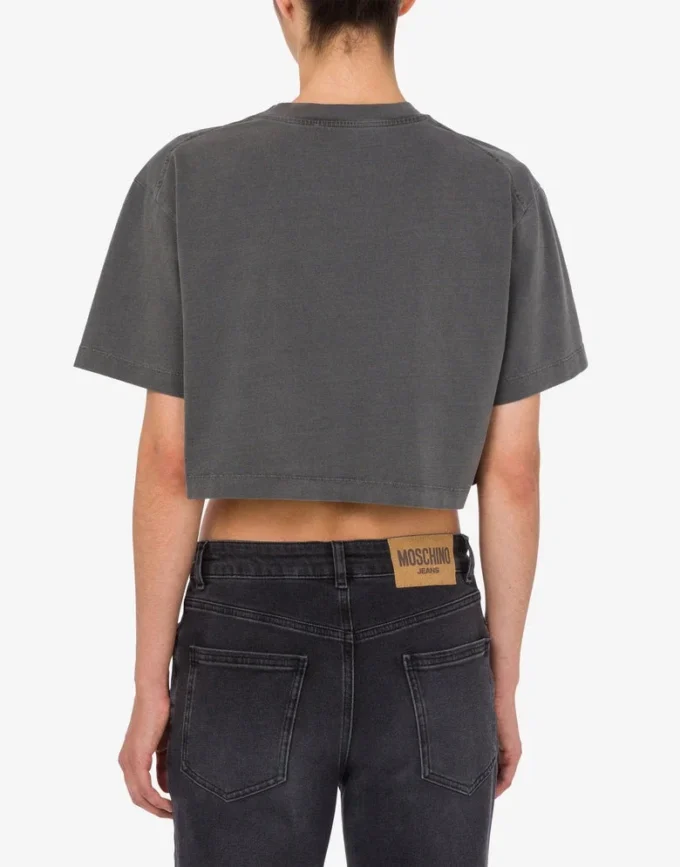 Embroidered cotton jersey crop top