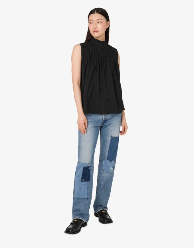 Embroidered cotton poplin top