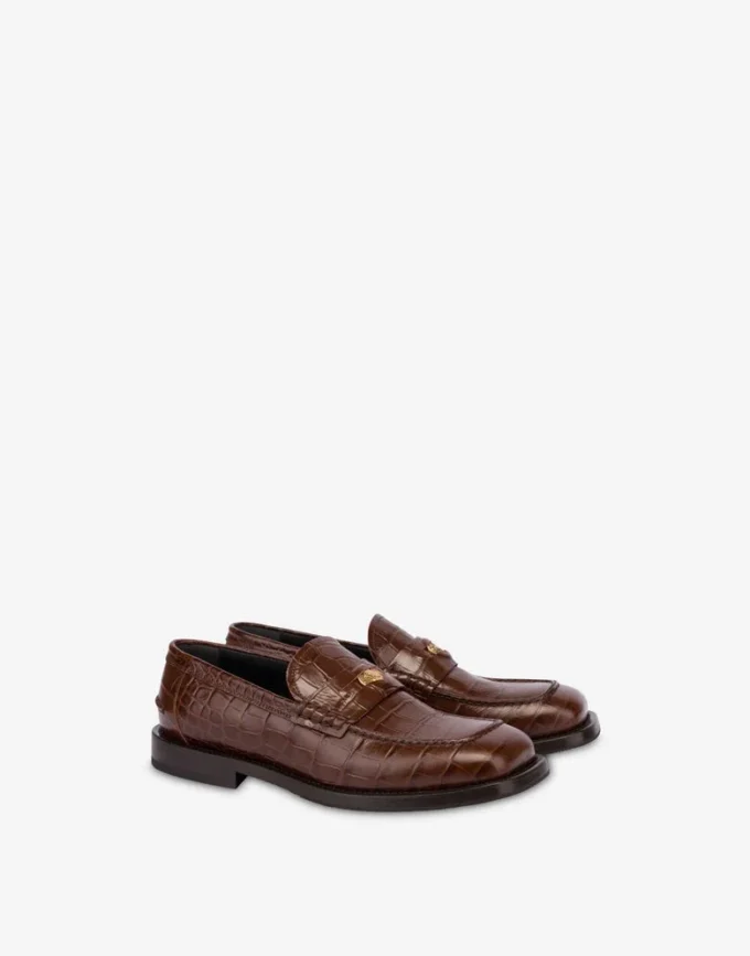 Moccasins in croc-print calfskin