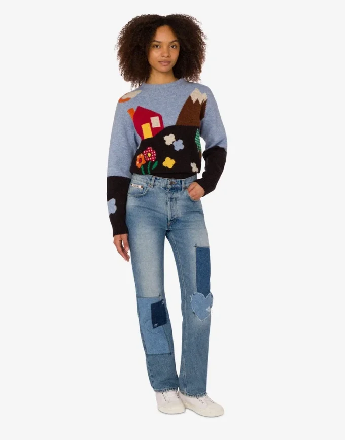 Patchwork denim pants