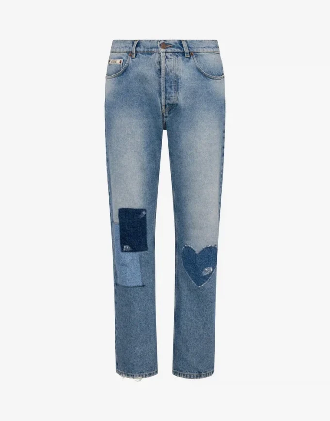 Patcwork cotton denim pants