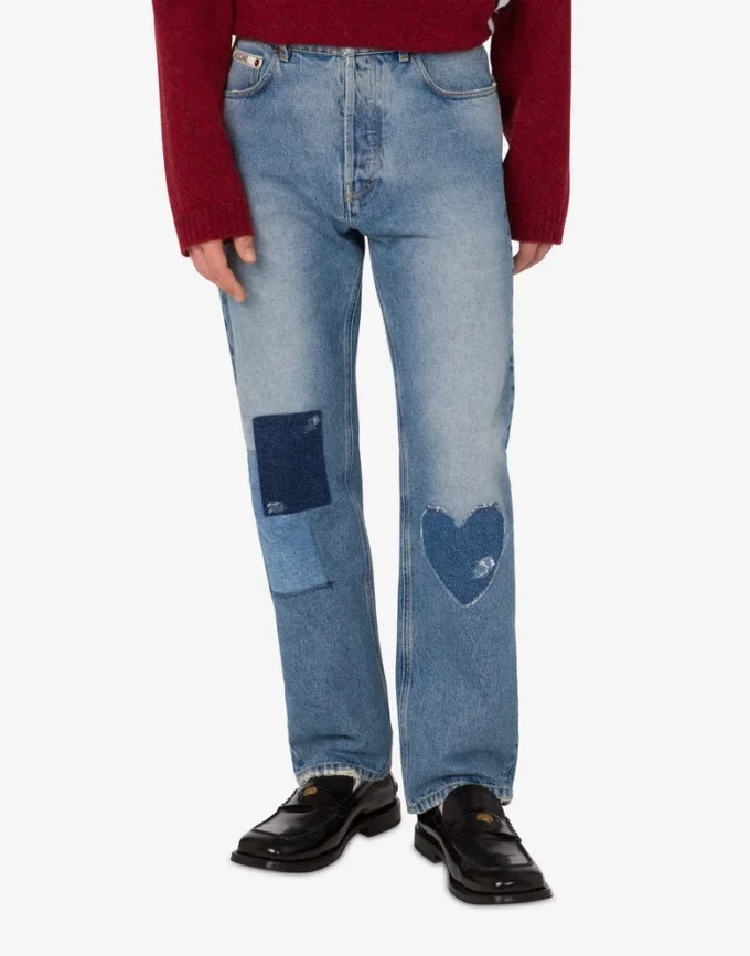 Patcwork cotton denim pants