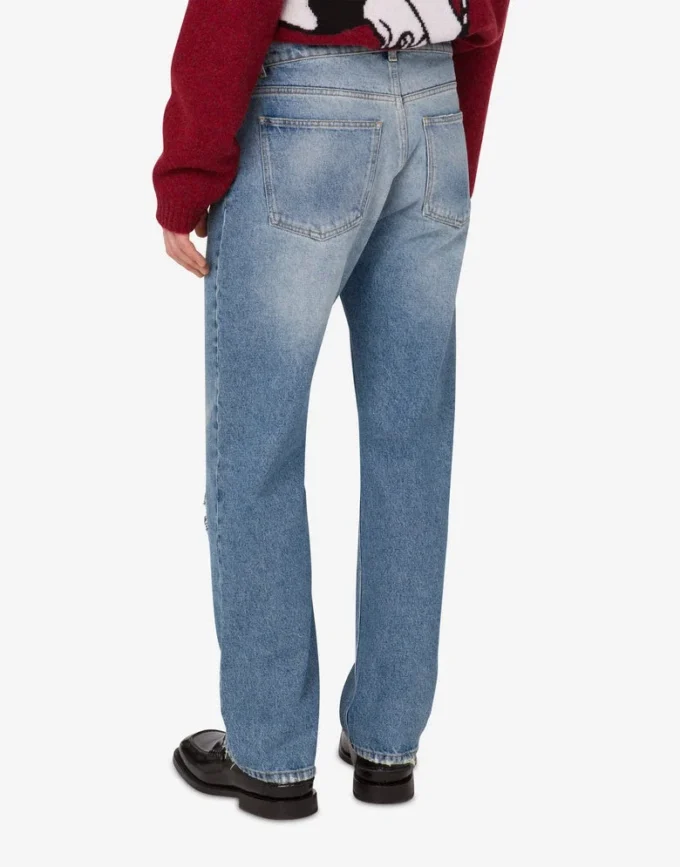 Patcwork cotton denim pants