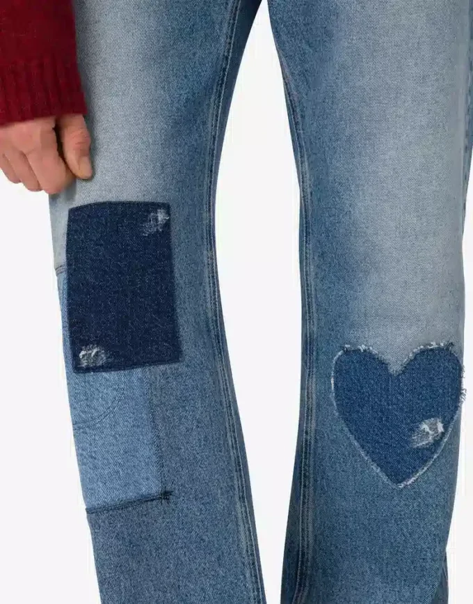 Patcwork cotton denim pants