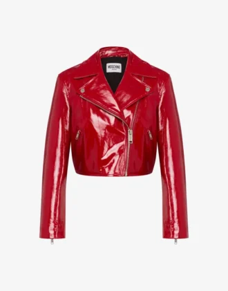 Patent leather biker crop jacket
