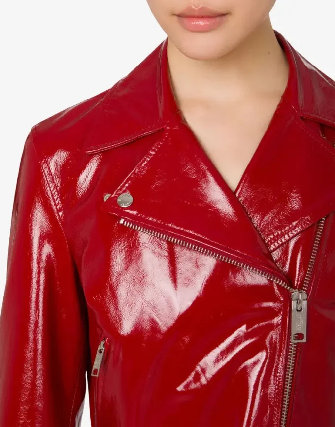 Patent leather biker crop jacket