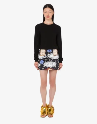 Printed cotton blend miniskirt