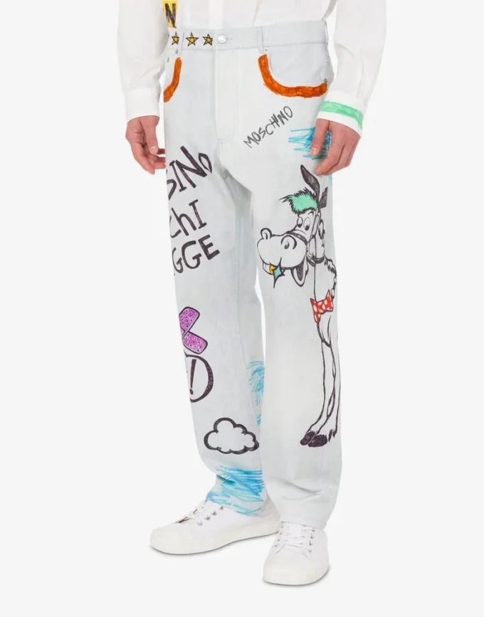 Printed cotton bull trousers