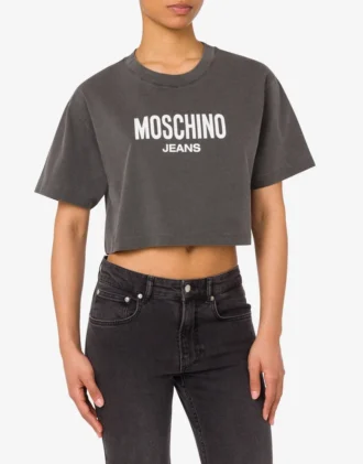 Printed cotton jersey crop T-shirt