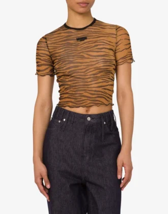 Printed tulle crop T-shirt