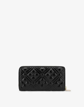 Quilted zip around wallet with logo embroidery