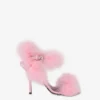 Satin sandals with feathers