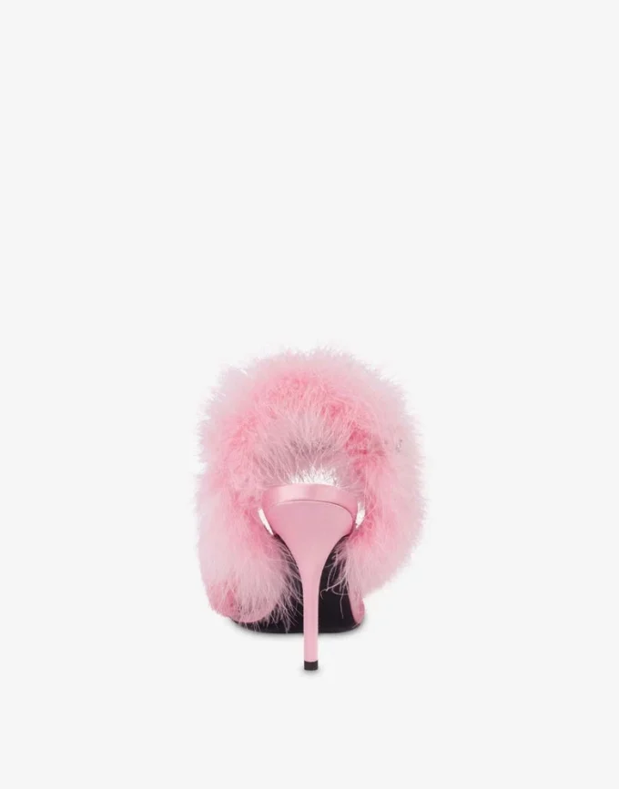 Satin sandals with feathers