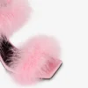 Satin sandals with feathers