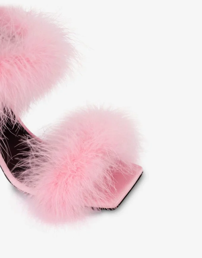 Satin sandals with feathers
