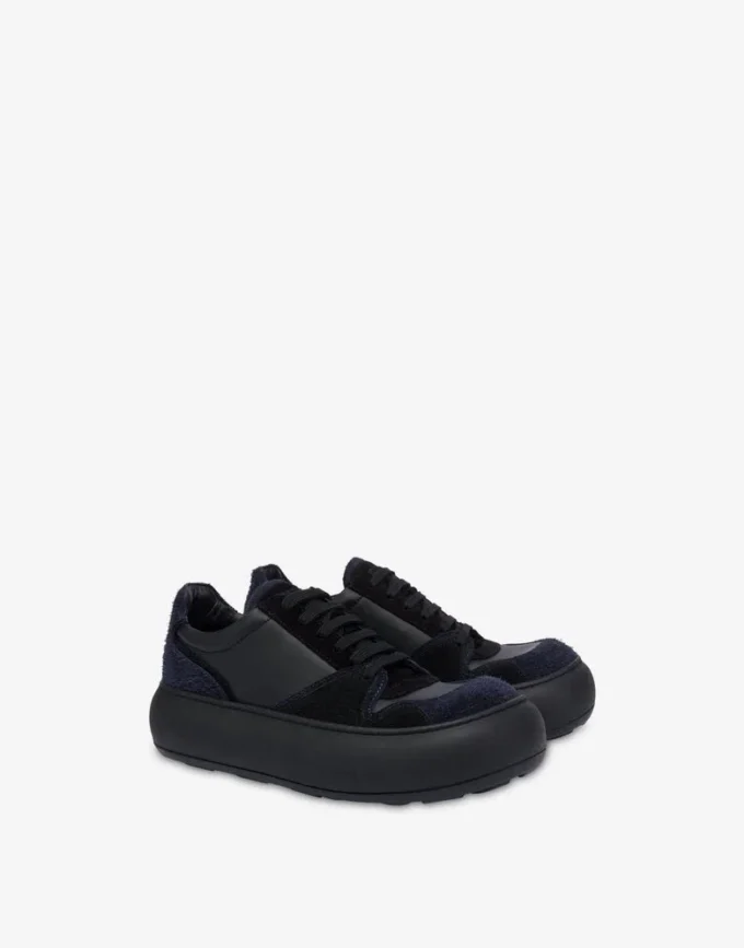 Suede and calfskin trainers