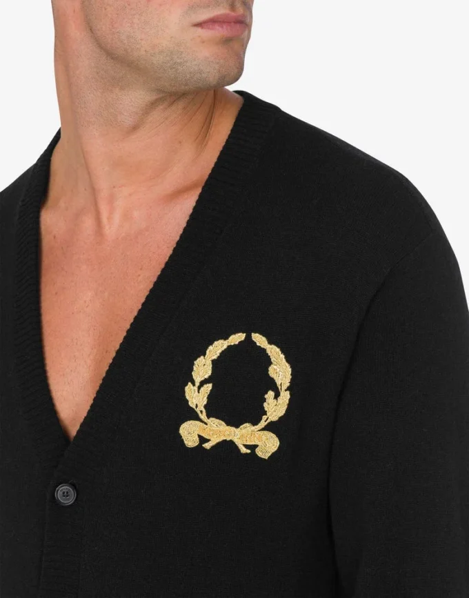 Wool and Cashmere Cardigan Laurel Crown Embroidery
